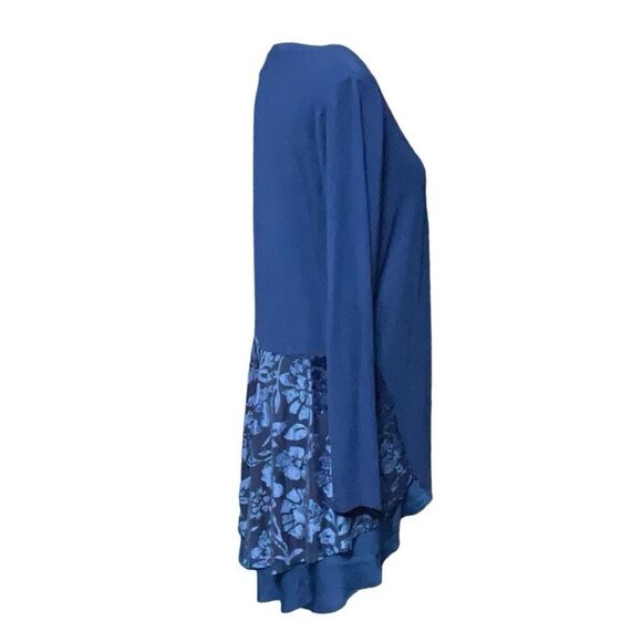 LOGO by Lori Goldstein Blue Hi Lo Floral Layer Long Sleeve Tunic Top Size S NWT - Picture 6 of 6